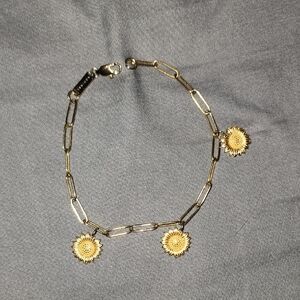 Gold plated paperclip nominal Sunflower Charm Bracelet -